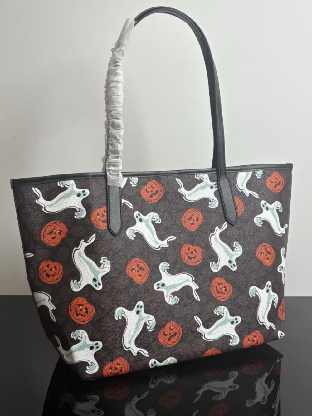 Coach Brown Tote with Ghost & Pumpkin Print
